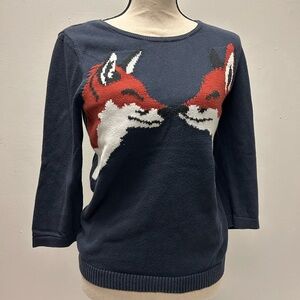 Ann Taylor- Navy Sweater with Red Fox Design